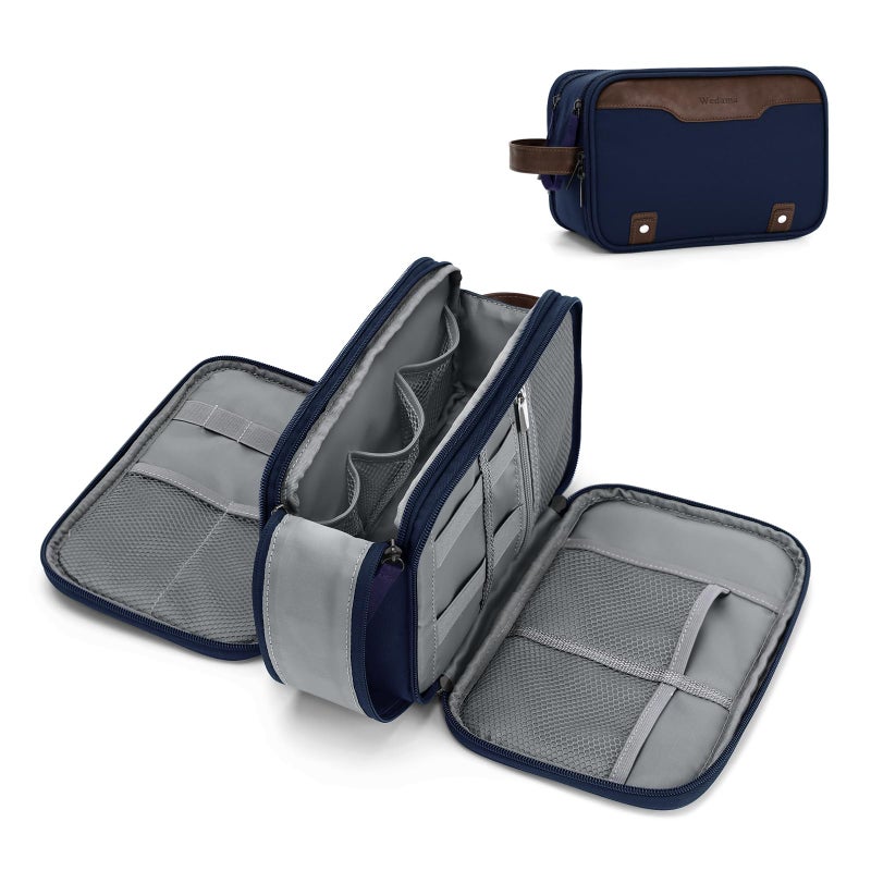 Wedama Toiletry Bag for Men  Medium Hanging Travel Toiletry Bag  Extra Electronic Organizer Bag Waterproof Shaving Bag for Toiletries with PU Handle for Travel Business Trips Swim Camping  Blue - Image 1